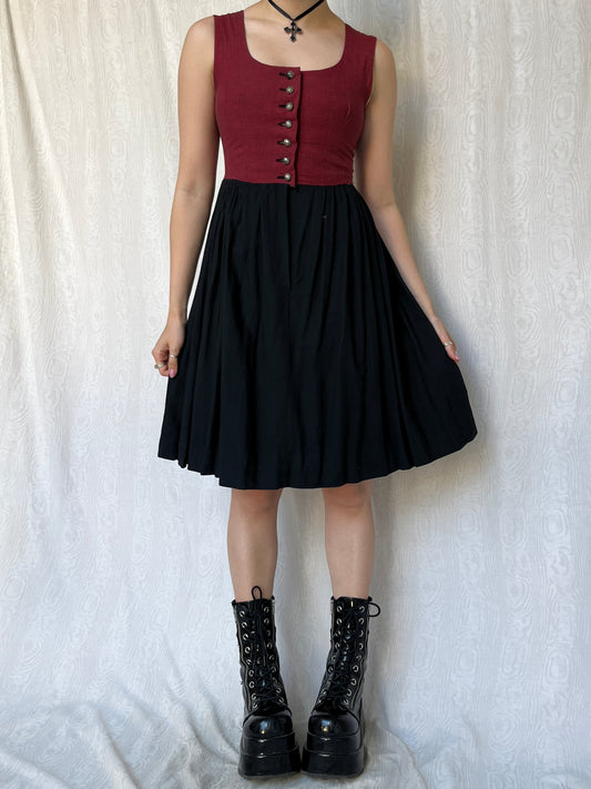 Vintage 00s Cottage Red & Black Knee Dress (XS)