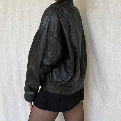 Vintage 90s Black Leather Bomber Jacket (M/L)