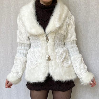 Vintage 00s Coquette White Fur Cardigan (M)
