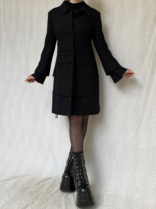 Vintage 00s Black Tiered Wool Coat (M)
