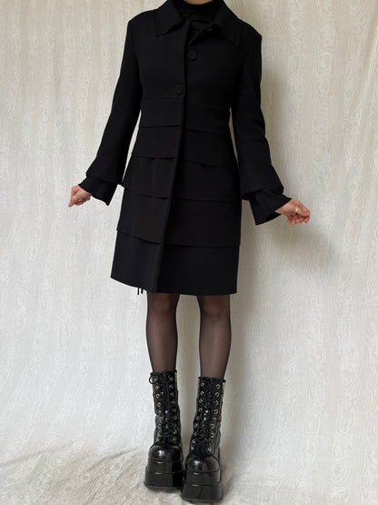 Vintage 00s Black Tiered Wool Coat (M)