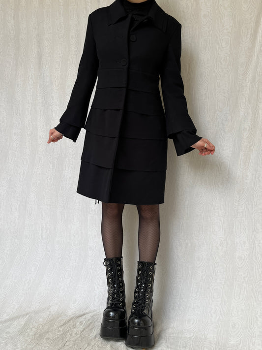 Vintage 00s Black Tiered Wool Coat (M)
