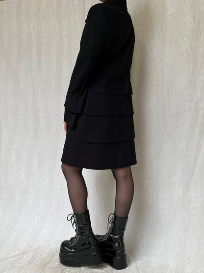 Vintage 00s Black Tiered Wool Coat (M)