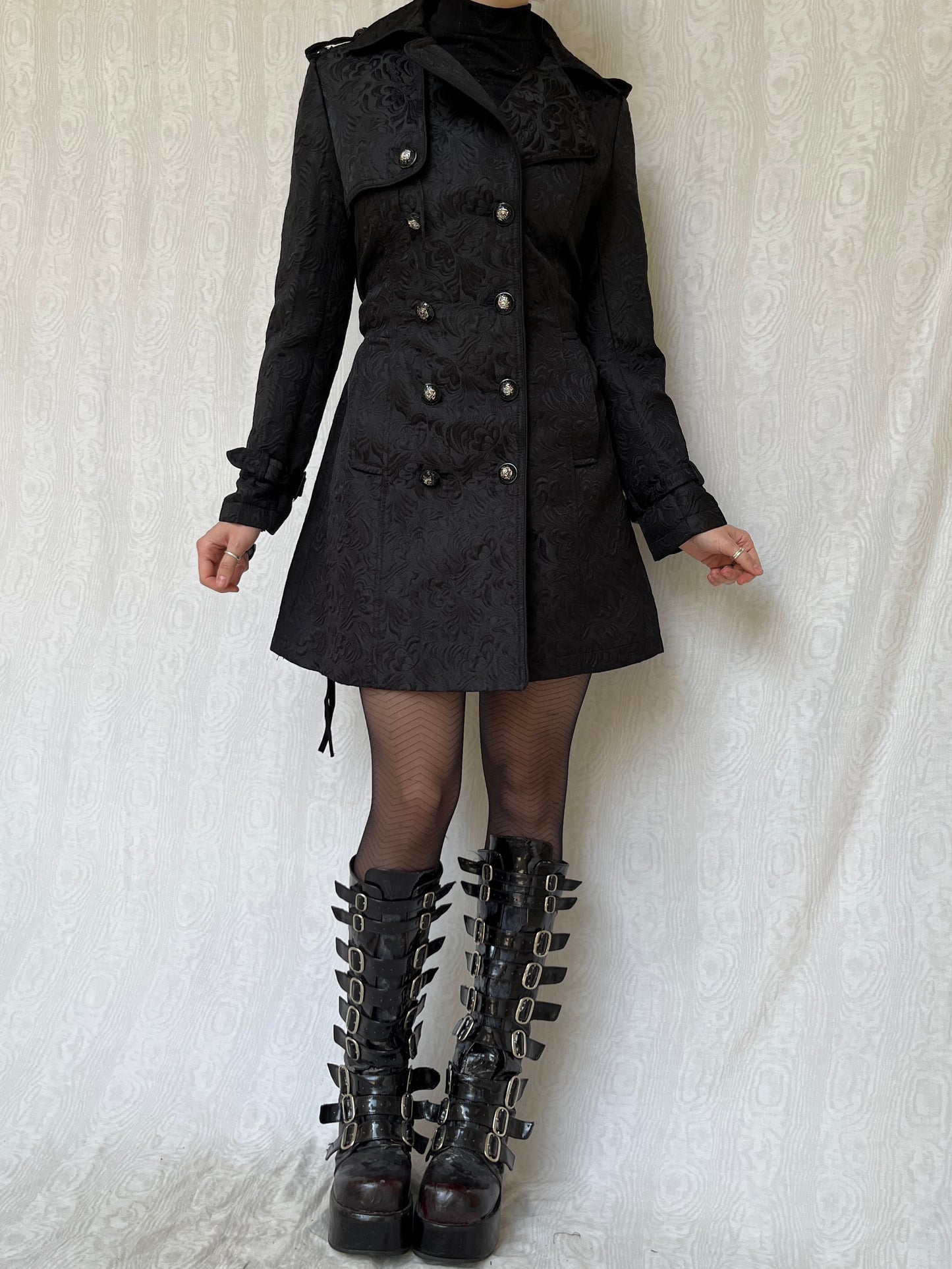 Vintage 00s Goth Black Brocade Coat (M)