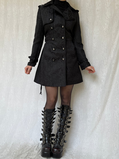 Vintage 00s Goth Black Brocade Coat (M)