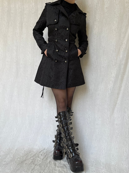 Vintage 00s Goth Black Brocade Coat (M)