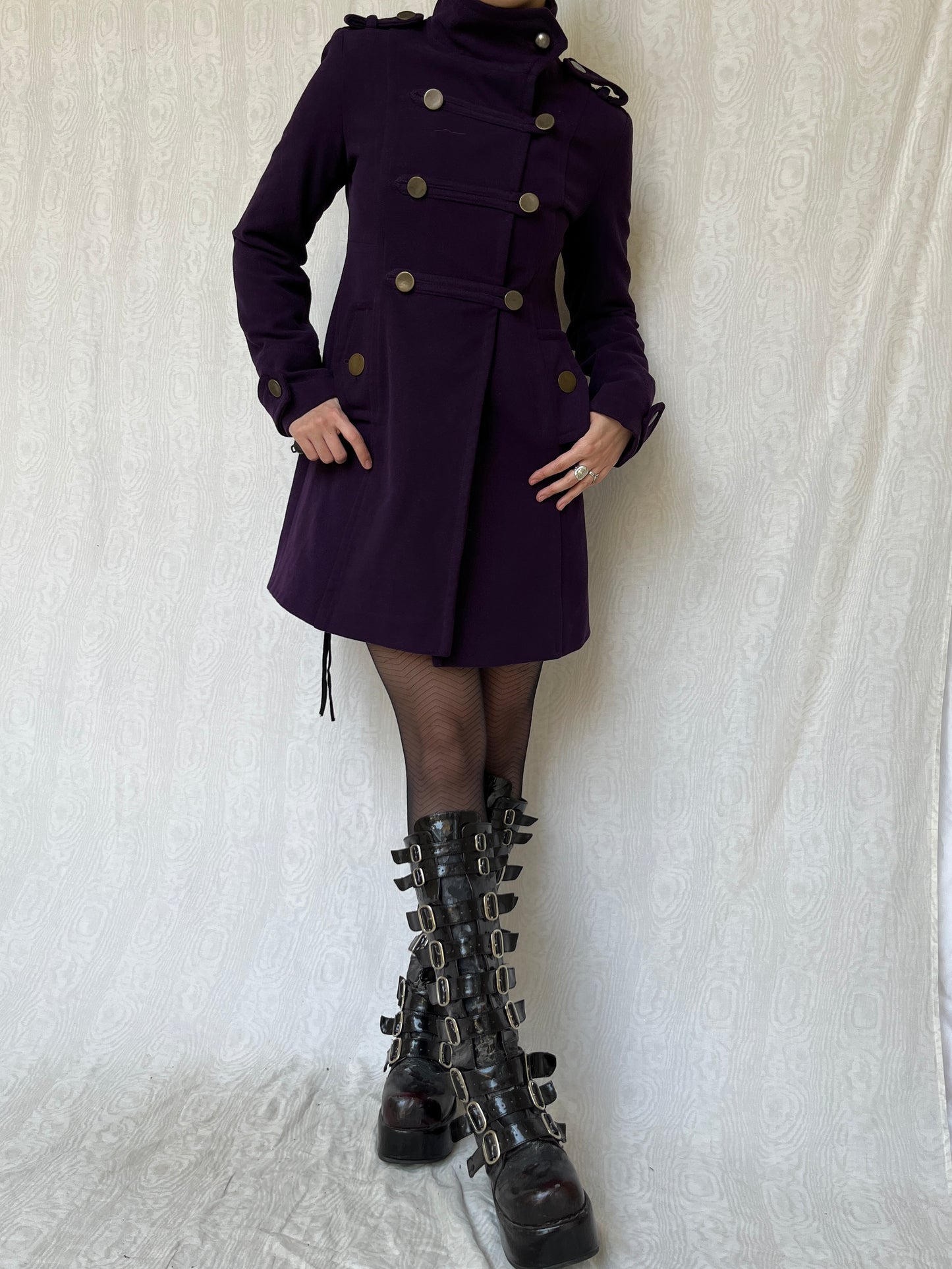 Vintage 00s Purple Wool Pea Coat (S)