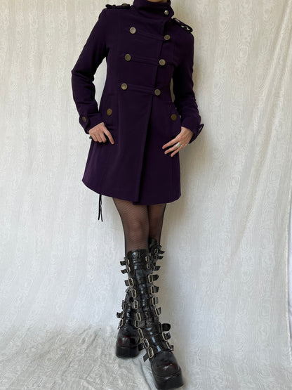 Vintage 00s Purple Wool Pea Coat (S)