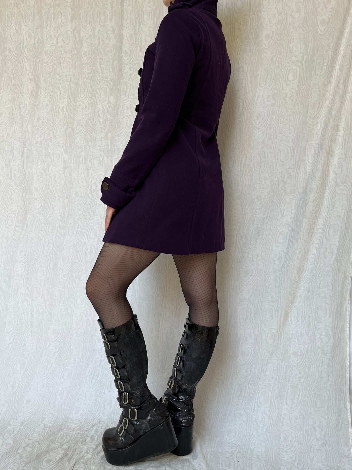 Vintage 00s Purple Wool Pea Coat (S)