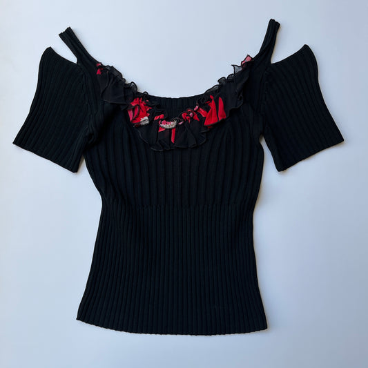 Vintage 90s Romantic Black Blouse (S)